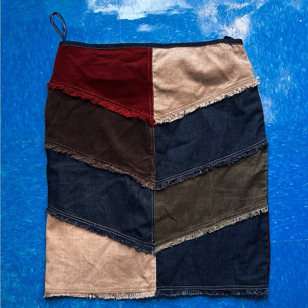 Y2K Vintage Frantic Jeans Patchwork Denim Skirt - Multicolor